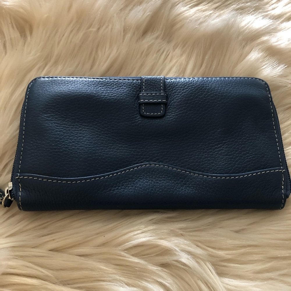 Tignanello blue pebbled leather zip around wallet